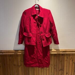Talbots 100% Wool Jacket Dress Set Sz 8 Petite Cherry Red Business Casual Career